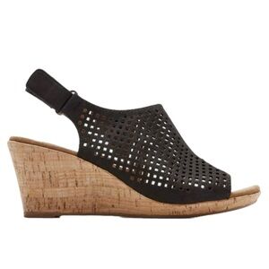 NWOB Women’s Black Rockport Briah Preforated Slingback Wedge Sandal Size 5.5